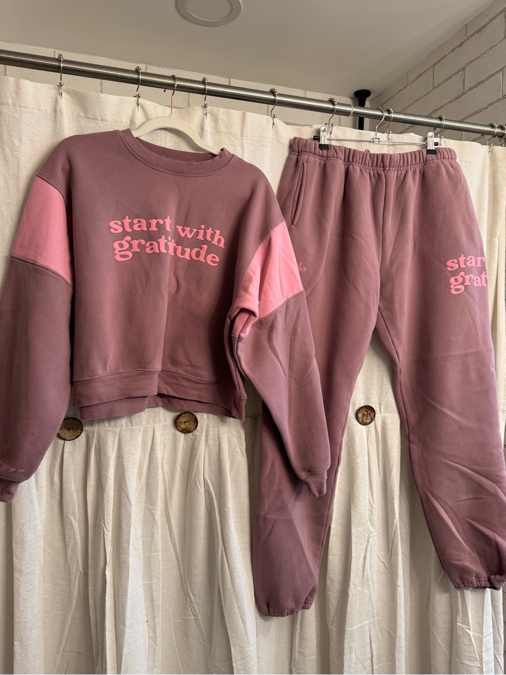 Start With Gratitude Pink Colorblock Cropped Sweatshirt